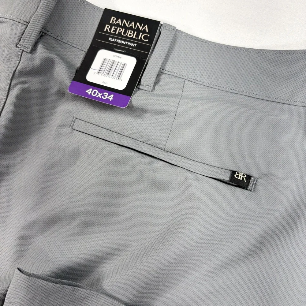 Banana Republic Mens Flat Front Pants Gray Performance Trousers 40x34
